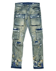 MULTI CARGO SLIM STRAIGHT DENIM