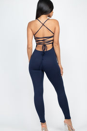 Criss-Cross Open Back Bodycon Jumpsuit