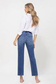 Distressed High Rise Ankle Relaxed Straight Jeans