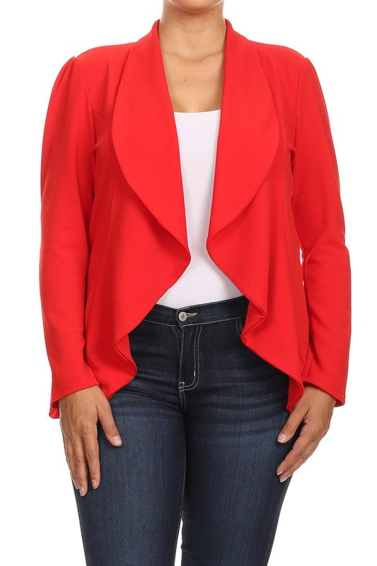 Plus Casual Solid open front jacket blazer