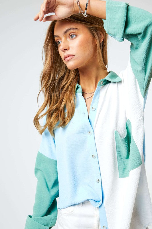 Chest Pocket Button Front Shirt Top