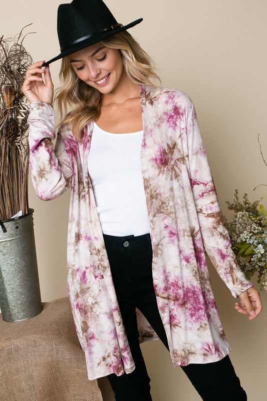 TIE DYE JERSEY LONG SLEEVE LONG CARDIGAN