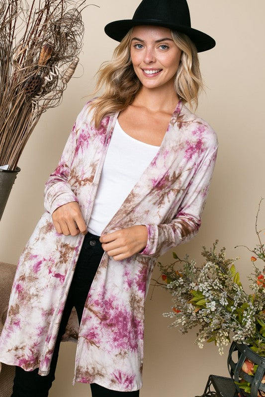 TIE DYE JERSEY LONG SLEEVE LONG CARDIGAN