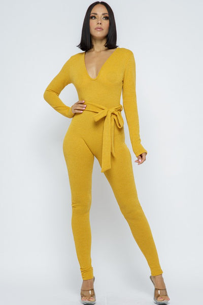 DEEP V WAIST TIE JUMPSUIT