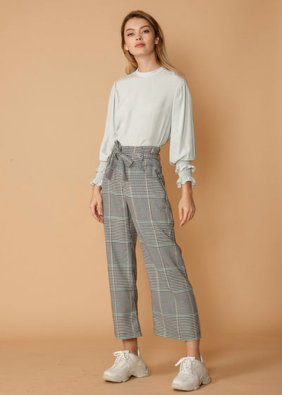 Glen Plaid Tie Waist Cropped Pants