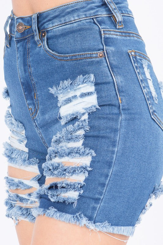 PLUS SIZE FRONT & BACK DISTRESSED DENIM SHORTS