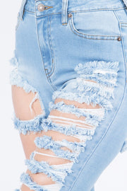 HIGH WAIST DISTRESSED DENIM BERMUDA SHORTS