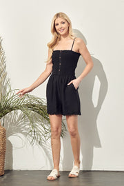 SMOKED PLAYSUIT WITH LACE HEM