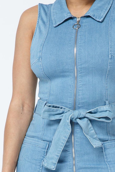 FRONT ZIPPER DENIM DRESS