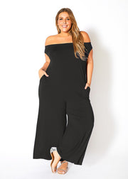 Plus Size Off Shoulder Wide Leg Jumpsuit