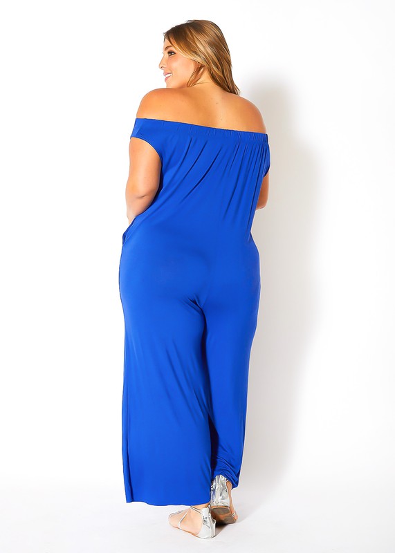 Plus Size Off Shoulder Wide Leg Jumpsuit