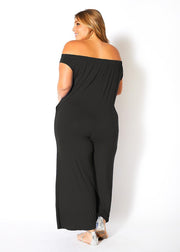 Plus Size Off Shoulder Wide Leg Jumpsuit