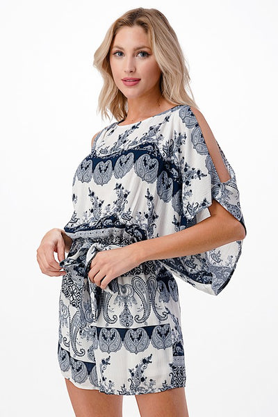 Cold Shoulder paisley geo print romper