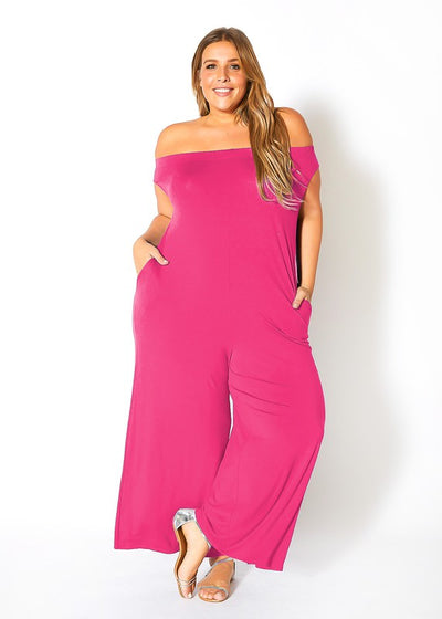 Plus Size Off Shoulder Wide Leg Jumpsuit