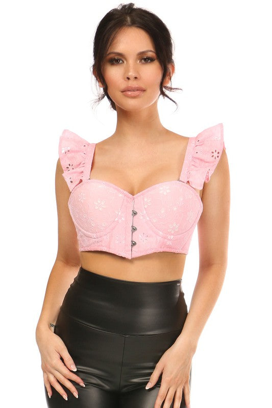 Pink Eyelet Bustier with Removable Ruffle Sleeves