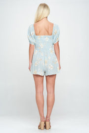 Romper with puff sleeve smock ditsy floral romper