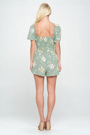 Romper with puff sleeve smock ditsy floral romper