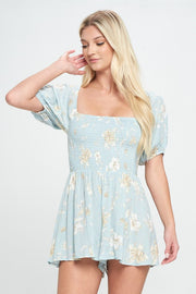 Romper with puff sleeve smock ditsy floral romper