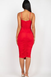 Cross Wrap Ruched Midi Valentines Dress