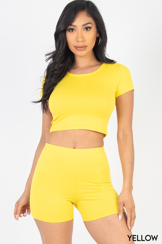 Short Sleeve Crop Top & Biker Shorts Set