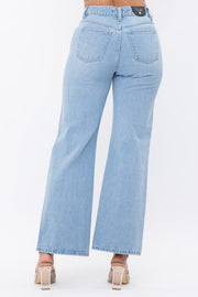 DISTRESS KNEE FLARED DENIM PANTS