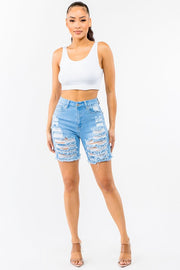 PLUS HIGH WAIST DISTRESSED THIGHS DENIM SHORTS