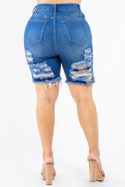 PLUS HIGH WAIST DISTRESSED THIGHS DENIM SHORTS