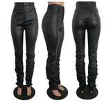 High waist Stacked Pu Black Faux Leather Pants