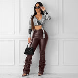 High waist Stacked Pu Black Faux Leather Pants