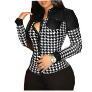 Long-sleeve Plaid leather tops