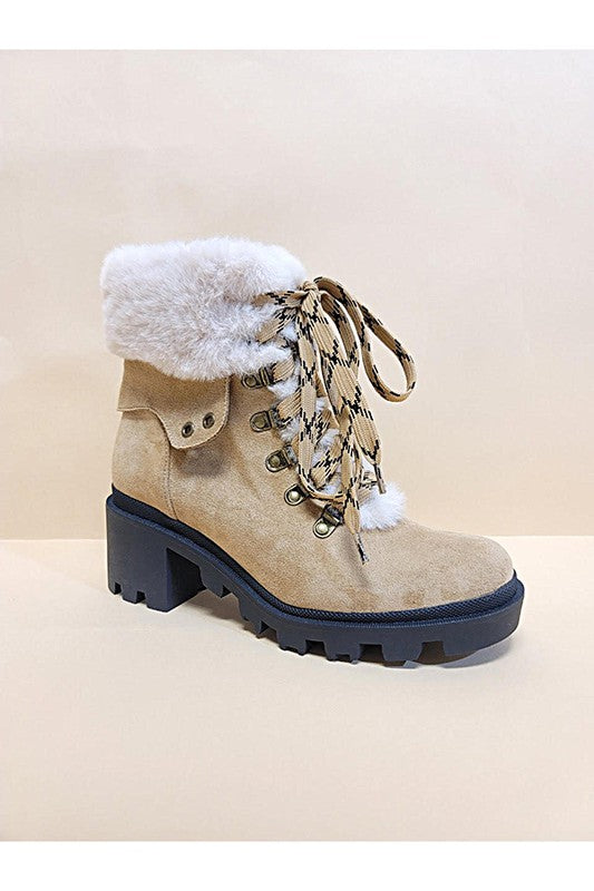 Fur Blocked Heeled Boots